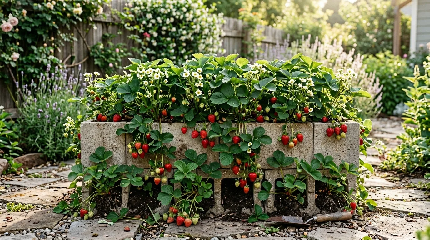 DIY Cinder Block Strawberry Planter